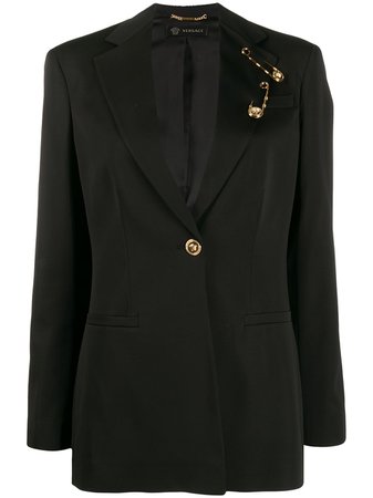 Black Versace safety pin detail blazer - Farfetch