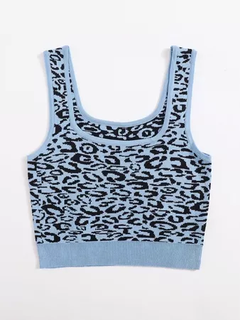 Leopard Knit Crop Top | SHEIN USA blue
