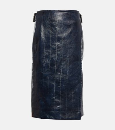 High Rise Leather Midi Skirt in Blue - Bottega Veneta | Mytheresa