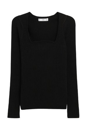 square neckline ribbed sweater tight top black