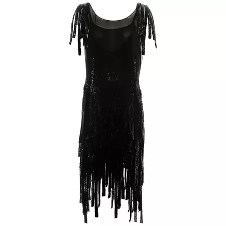 Gabrielle Coco Chanel couture black silk beaded flapper dress, c. 1924 - 1926 at 1stDibs | coco chanel flapper dress, chanel dress 1920s, black dress coco chanel