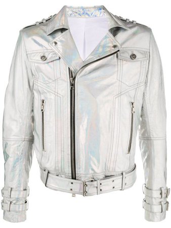 Balmain Metallic Hologram Biker Jacket TH08604Z360 Silver | Farfetch