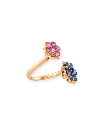 Bayco 18K Rose Gold Pink & Blue Sapphire Flower Bypass Ring
