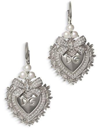 Women's Devotion earrings in white gold with diamonds and pearls | DOLCE & GABBANA | 24S