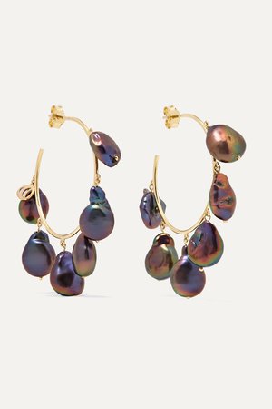 Black Pearls of Joy medium 14-karat gold iridescent pearl hoop earrings | Charms Company | NET-A-PORTER