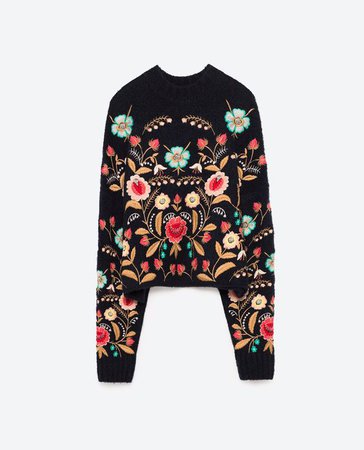 Zara floral embroidered jumper navy