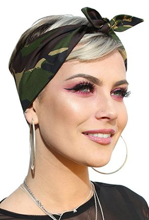 Army Camo Fabric Vintage 50s Style Pin Up Bow Head Scarf Bandana: Amazon.co.uk: Clothing