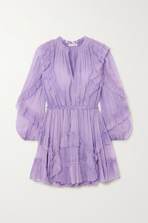 Lilac Aberdeen ruffled crinkled silk-georgette mini dress | Ulla Johnson | NET-A-PORTER