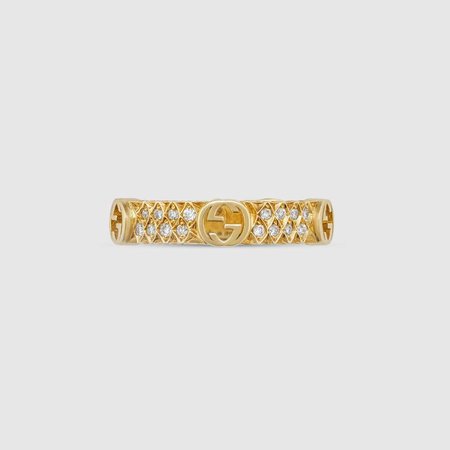 18K Yellow Gold And Diamond Ring With Interlocking G | GUCCI® PT