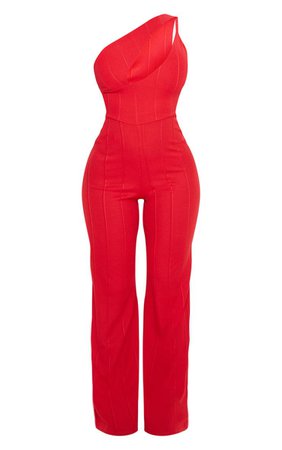 Red Bandage One Shoulder Cut Out Jumpsuit | PrettyLittleThing USA