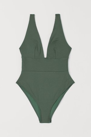 High Leg Ribbed Swimsuit - Green