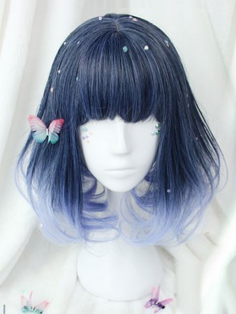 Harajuku Lolita Wig Short Curly Blunt Fringe Royal Purple Heat Resistant Fiber Lolita Wigs - Milanoo.com