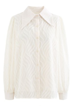 Classy Wavy Texture Slouchy Shirt in White - Retro, Indie and Unique Fashion