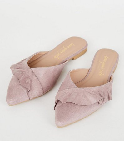 Lilac Suedette Frill Pointed Mules | New Look