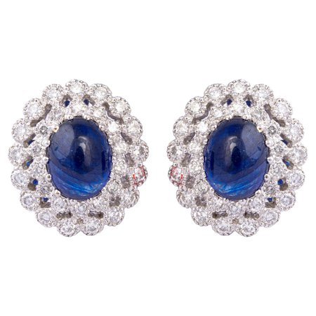Diamond Blue Sapphire Gold Earring For Sale at 1stDibs