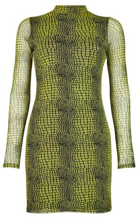 **Lola Skye Green Animal Print Mesh Dress