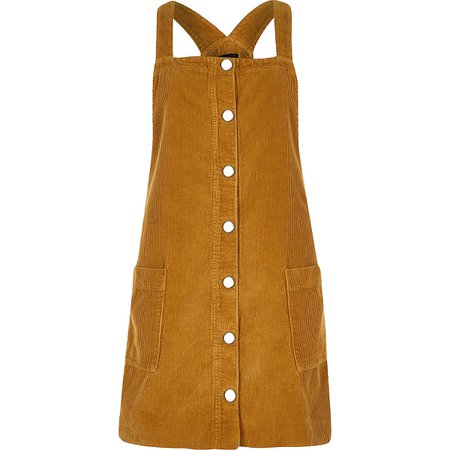 Brown cord dungaree dress | River Island