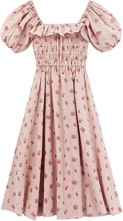 R.Vivimos Womens Summer Floral Print Puff Sleeves Vintage Ruffles Midi Dress at Amazon Women’s Clothing store
