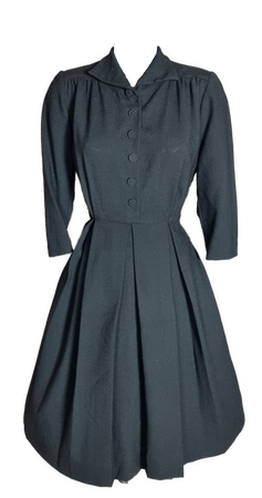 Vintage Black dress with pleated skirt - 40s