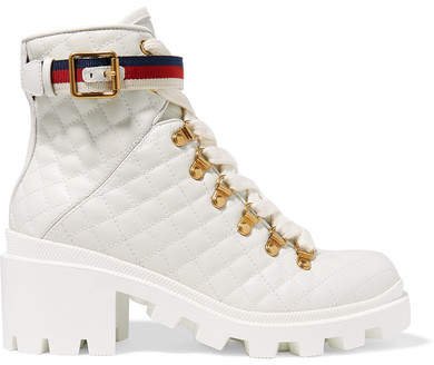 Trip Grosgrain-trimmed Quilted Leather Ankle Boots - White