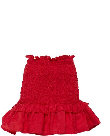Nedusa Smocked Ruffled Silk-Linen Mini Skirt Size: XS