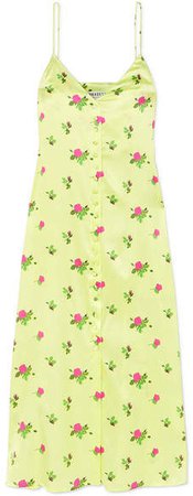 BERNADETTE - Hailey Floral-print Stretch-silk Satin Midi Dress - Chartreuse