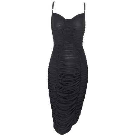 *clipped by @luci-her* F/W 1995 Dolce and Gabbana Pin-Up Semi-Sheer Black Ruched Wiggle Dress For Sale at 1stDibs