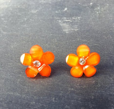 Girls orange flower earrings