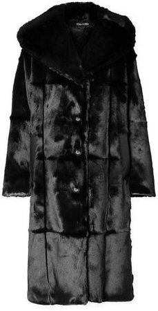 Oversized Hooded Leather-trimmed Faux Fur Coat - Black