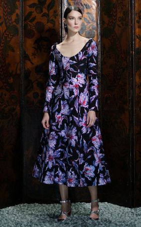 Connie Hibiscus Brocade Midi Dress By Markarian | Moda Operandi
