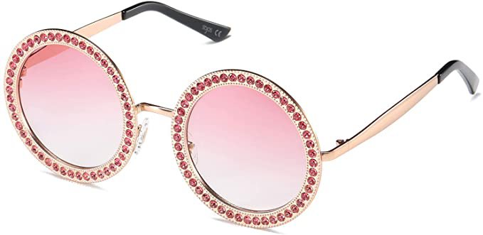 Amazon.com: SOJOS Shining Oversized Round Rhinestone Sunglasses Festival Gem Sunnies SJ1095 with Gold Frame/Gradient Pink Lens with Pink Diamonds: Clothing