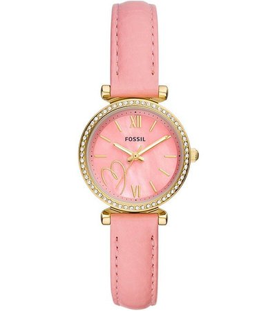 Fossil Carlie Three-Hand Pink Eco Leather Strap Watch