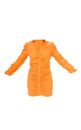 Orange Long Sleeve Ruched Detail Shirt Dress | PrettyLittleThing USA