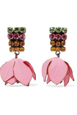 Marni | Gunmetal-tone, cotton and crystal clip earrings | NET-A-PORTER.COM