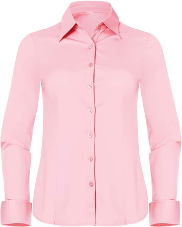 PIER 17 Button Down Shirts for Women, Fitted Long Sleeve Tailored Work Office Blouse