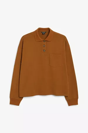 Long-sleeve polo shirt - Rust brown - Sweatshirts & hoodies - Monki SE