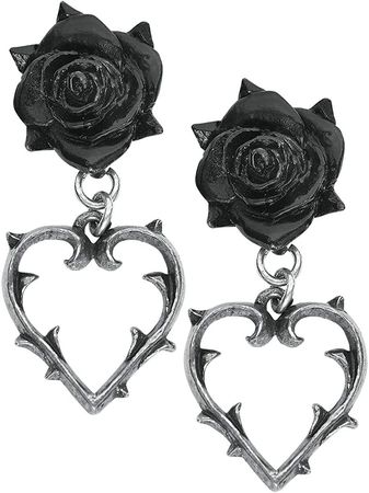 Amazon.com: Alchemy Gothic Wounded Love Black Rose & Thorned Heart Earrings: Clothing, Shoes & Jewelry