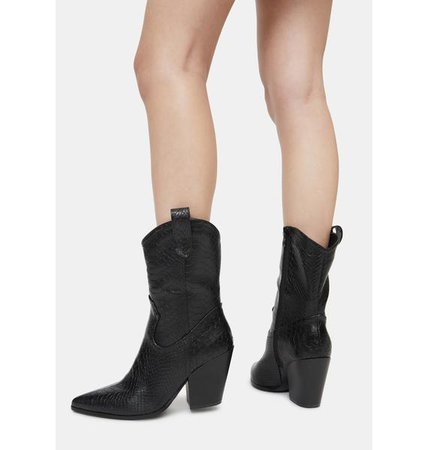 Pointed Toe Cowboy Ankle Heeled Boots - Black | Dolls Kill