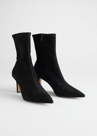 Pointed Suede Sock Boots - Black - Ankleboots - & Other Stories