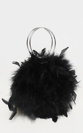 Black Feather Boa Circle Handed Bag | PrettyLittleThing USA