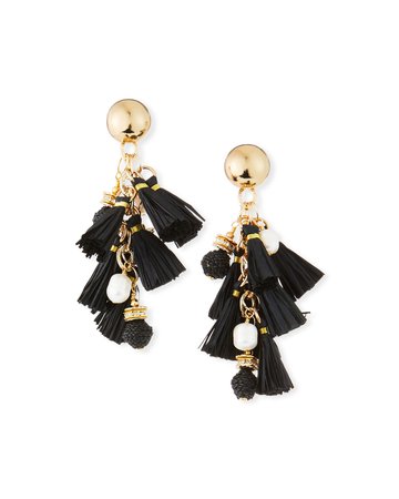 Akola Pearl & Raffia Dangle Earrings, Black | Neiman Marcus