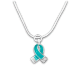 Ovarian Cancer Awareness Teal Ribbon Necklace – The Awareness Store