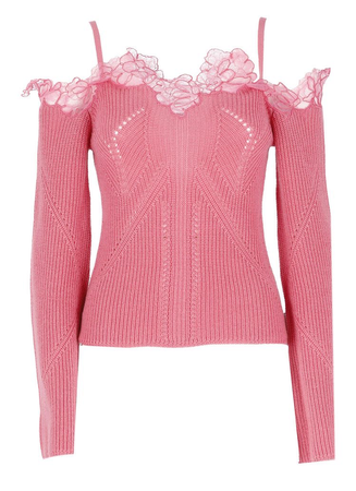 blumarine pink lace neckline sweater