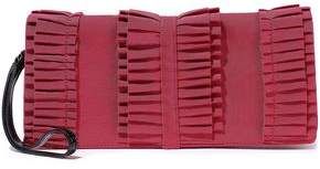 Red(V) Red(v) Patent Leather-trimmed Ruffled Faille Clutch