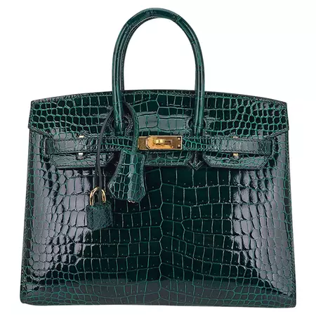 Hermes Birkin Sellier 25 Vert Fonce Porosus Crocodile Emerald Toned Bag Gold For Sale at 1stDibs | vintage birkin bag