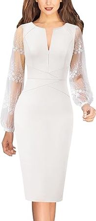 VFSHOW Womens Mesh Bishop Sleeve Front Zipper Cocktail Party Bodycon Pencil Dress at Amazon Women’s Clothing store