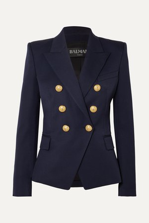 Navy Double-breasted wool-twill blazer | Balmain | NET-A-PORTER
