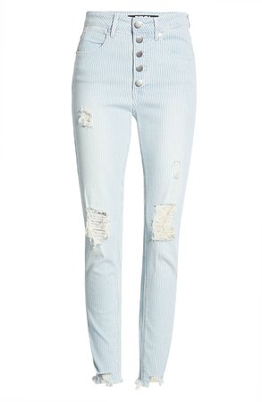 PTCL Ripped High Waist Button Fly Ankle Skinny Jeans (Stripe) | Nordstrom