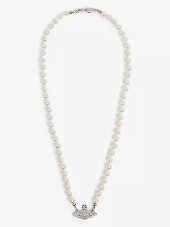 VIVIENNE WESTWOOD JEWELLERY - Mini Bas Relief brass, Swarovski crystal and pearl pendant necklace | Selfridges.com