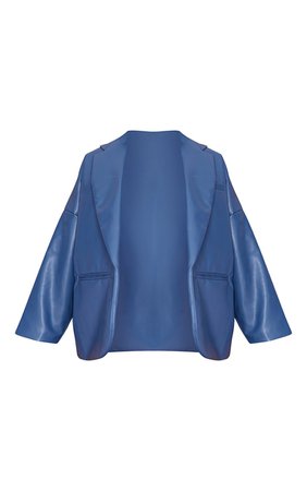Blue Faux Leather Drop Shoulder Oversized Dad Blazer | PrettyLittleThing USA